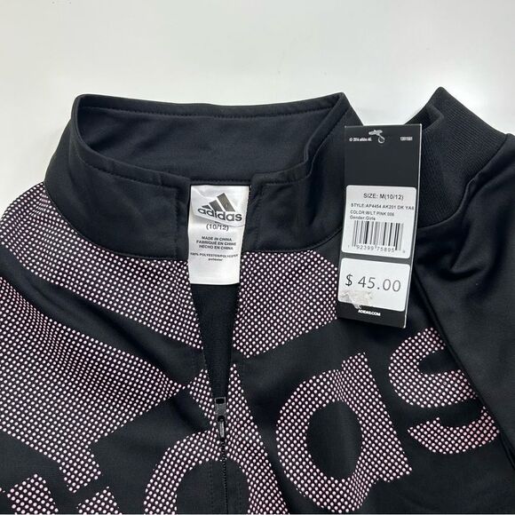 Adidas Pink Black Track Zipper Pocket Jacket Youth Girls Medium - Picture 4 of 7